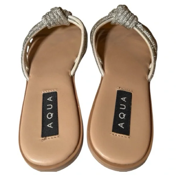 Aqua Silver Crystal Knot Slide Sandals - Picture 3 of 5